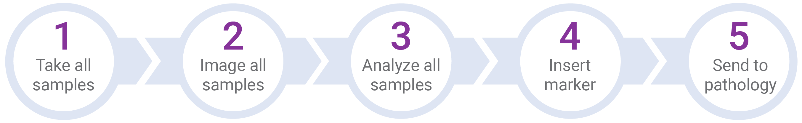1. Take all samples 2. Image all samples 3. Analyze all samples 4. Insert marker 5. Send to pathology